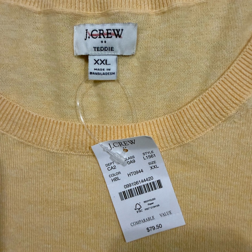 J.Crew Teddie Crewneck‎ Sweater XXL Yellow 100% Cotton Long Sleeve NWT - Picture 2 of 6